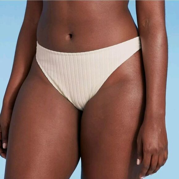 Women's Ribbed Extra Cheeky Bikini Bottom - Shade & Shore - Cream - Picture 1 of 2